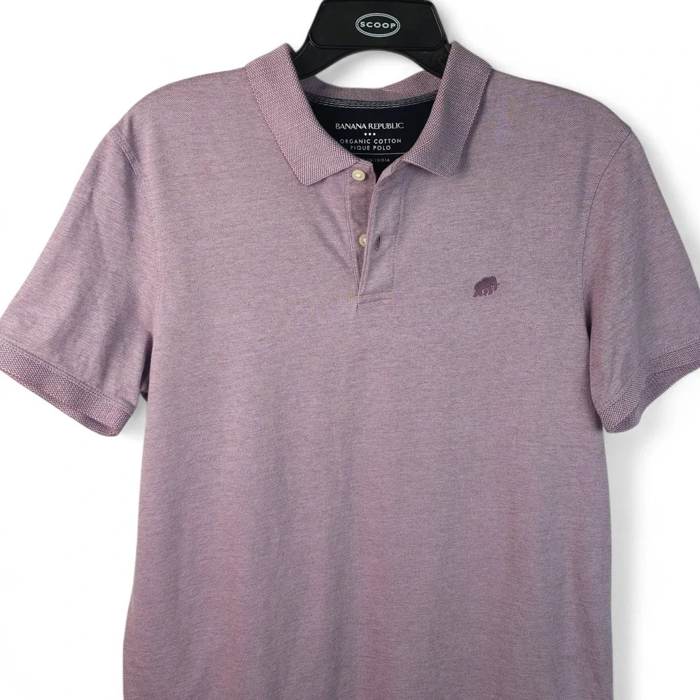 Banana Republic Mens M Organic Cotton Pique Polo Shirt Short Sleeve Purple